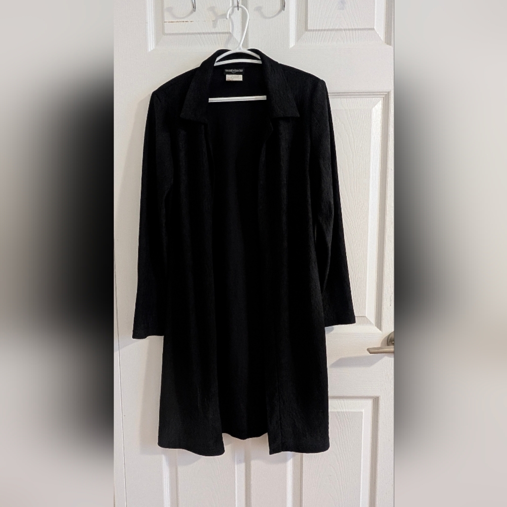 Premiere Collection Black Textured Open Front Duster Jacket Made in Canada Sz 12